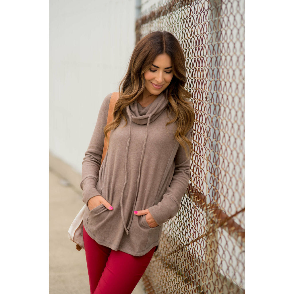 Heathered Basic Cowl Neck Sweatshirt - Betsey's Boutique Shop