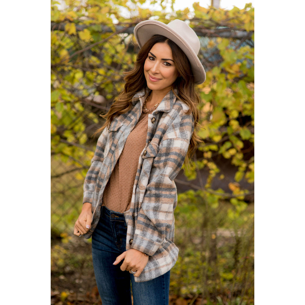 Fashionably Late Plaid Shacket - Betsey's Boutique Shop