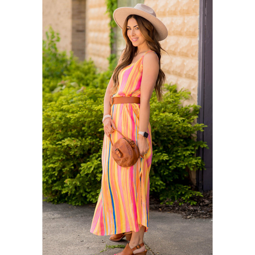 Multi Color Striped Thin Strapped Maxi - Betsey's Boutique Shop