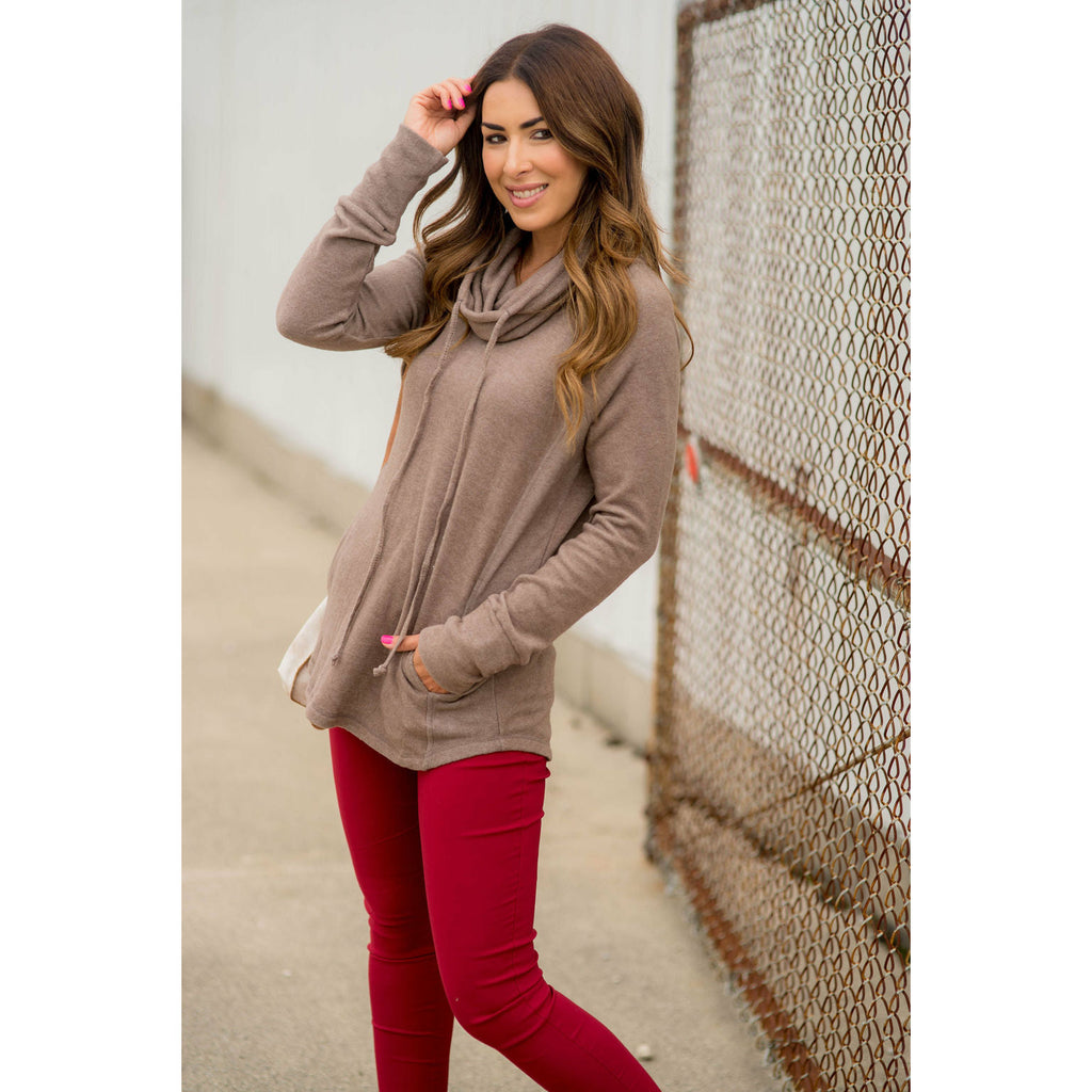 Heathered Basic Cowl Neck Sweatshirt - Betsey's Boutique Shop