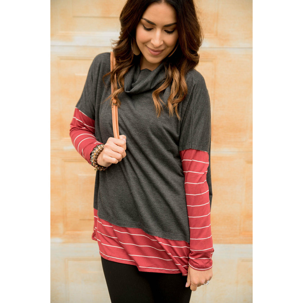 Hint of Stripes Cowl Neck - Betsey's Boutique Shop