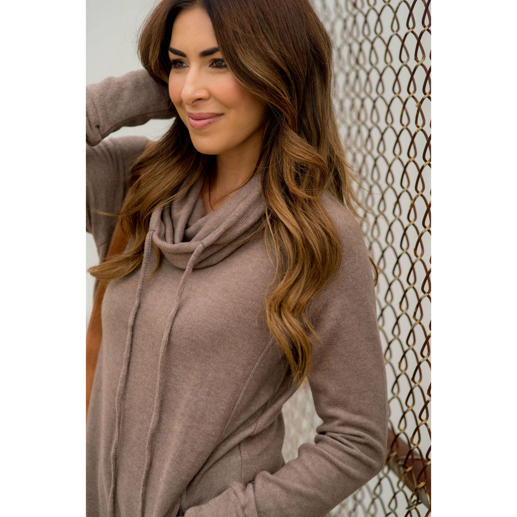 Heathered Basic Cowl Neck Sweatshirt - Betsey's Boutique Shop