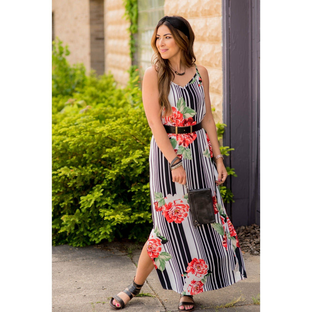 Floral Striped Tank Maxi - Betsey's Boutique Shop