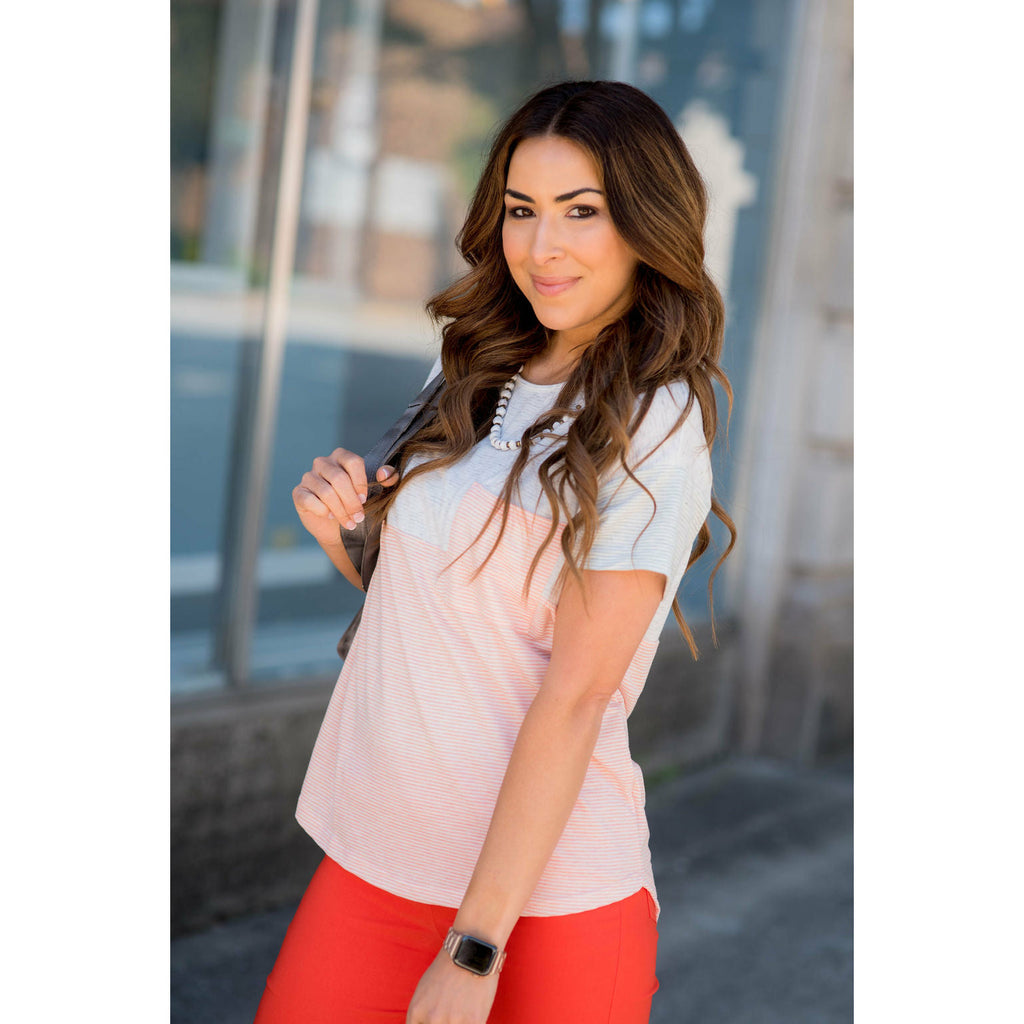 Blocked Striped Pocket Tee - Betsey's Boutique Shop