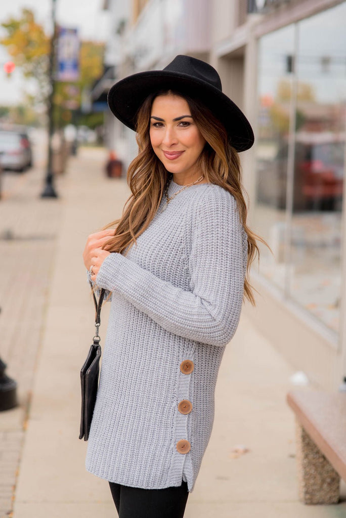 Side Button Sweater - Betsey's Boutique Shop - Outerwear