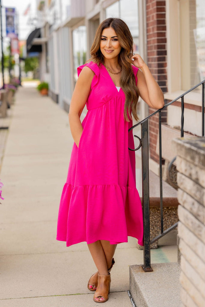 Ruffle Bottom V Midi Dress - Betsey's Boutique Shop -