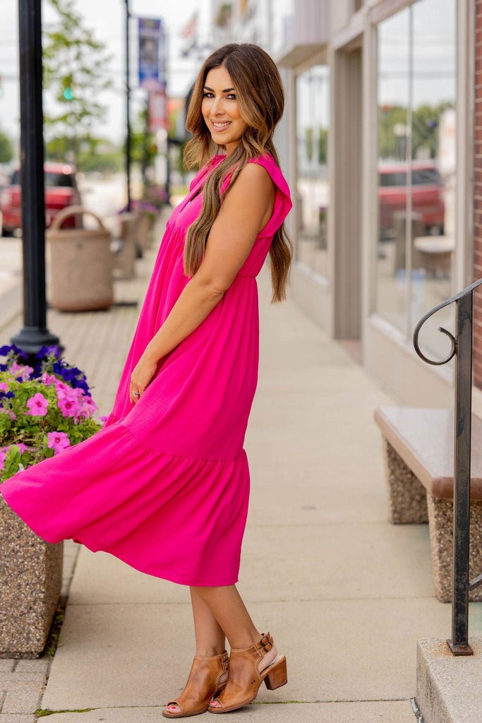 Ruffle Bottom V Midi Dress - Betsey's Boutique Shop -