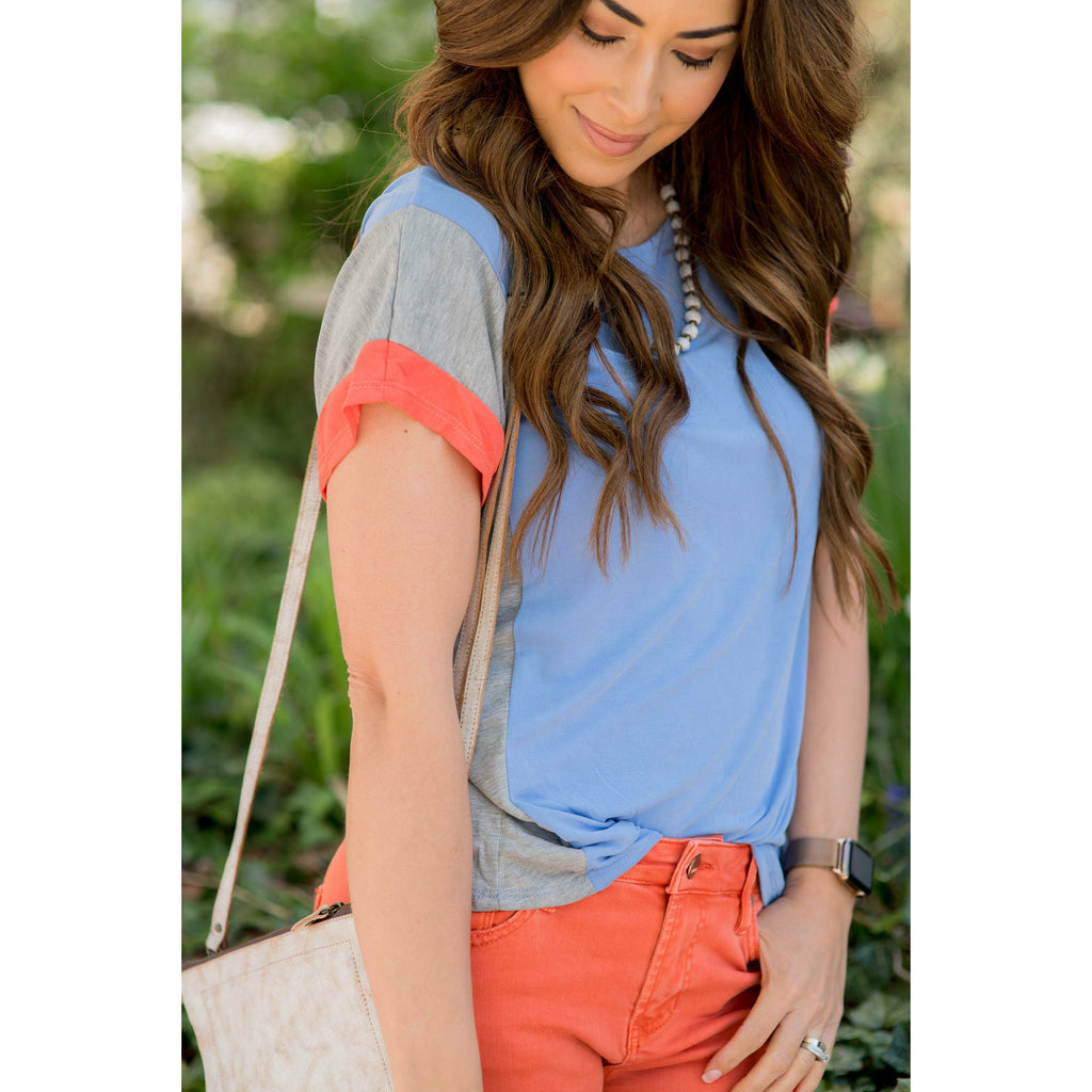 Side Striped Color Blocked Tee - Betsey's Boutique Shop