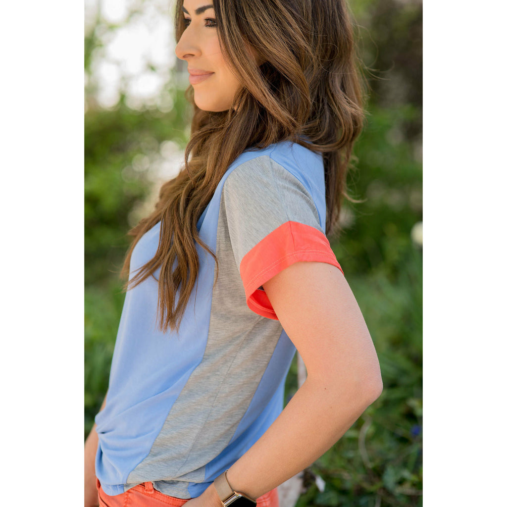 Side Striped Color Blocked Tee - Betsey's Boutique Shop