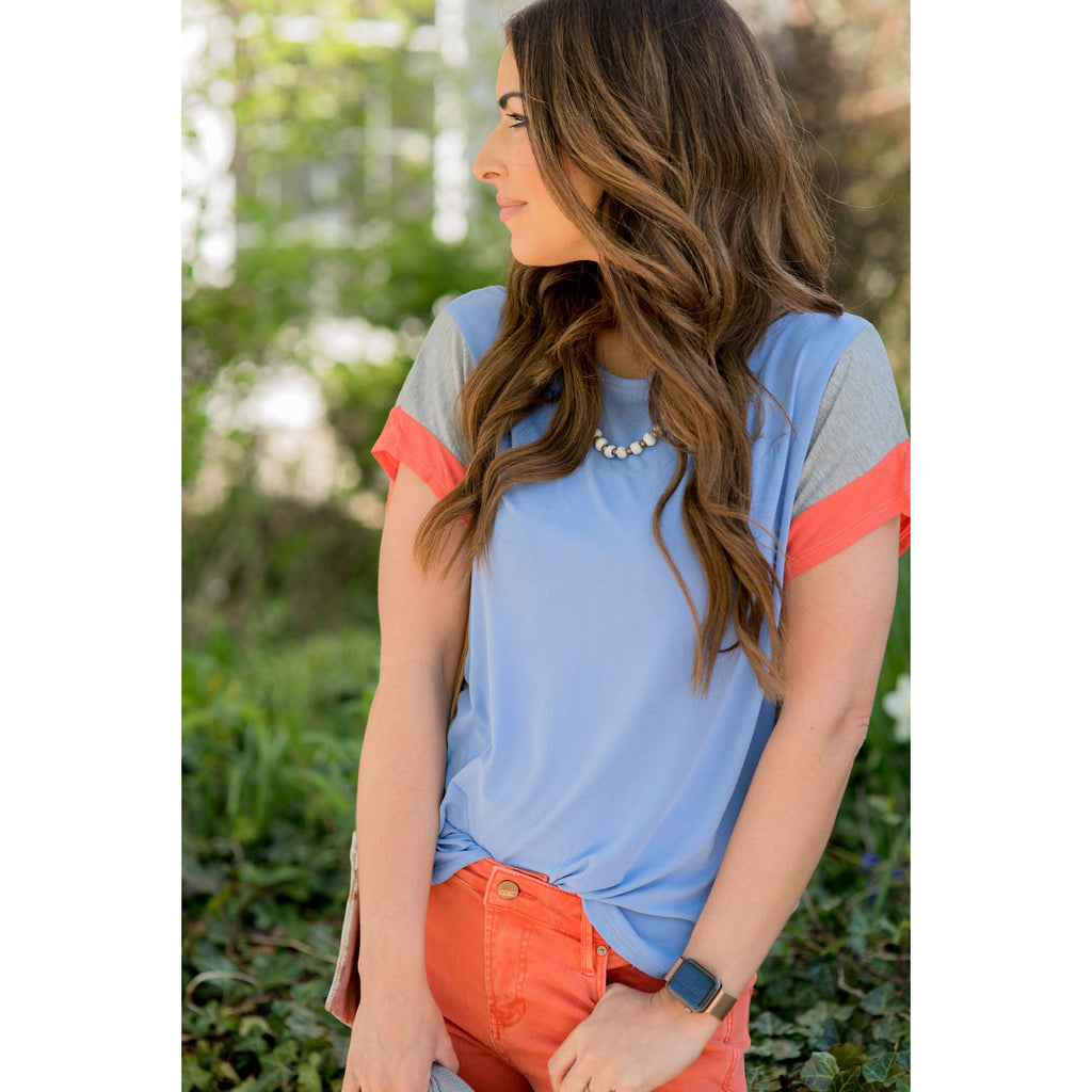 Side Striped Color Blocked Tee - Betsey's Boutique Shop