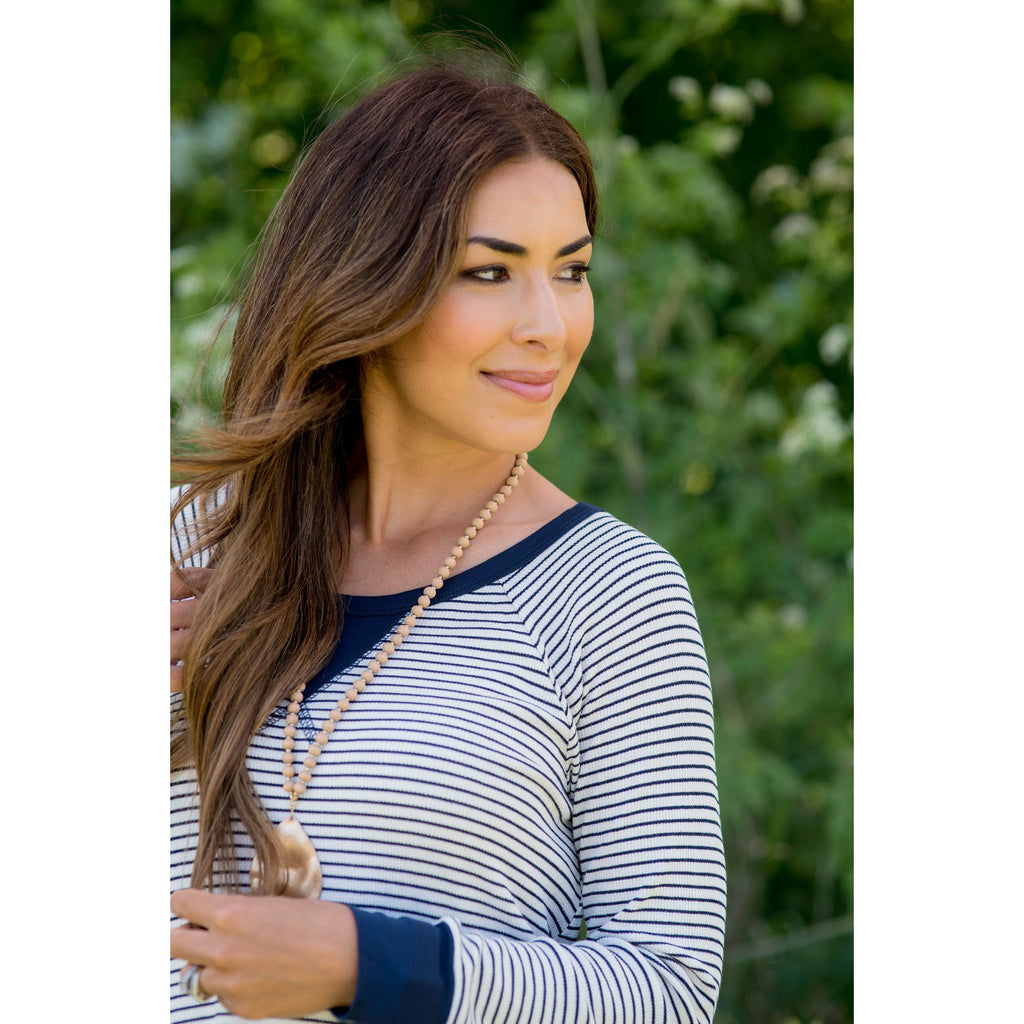 Solid Trim V Striped Long Sleeve Tee - Betsey's Boutique Shop