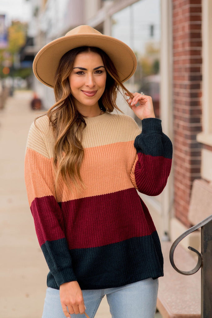 Knit Color Blocked Sweater - Betsey's Boutique Shop - Outerwear