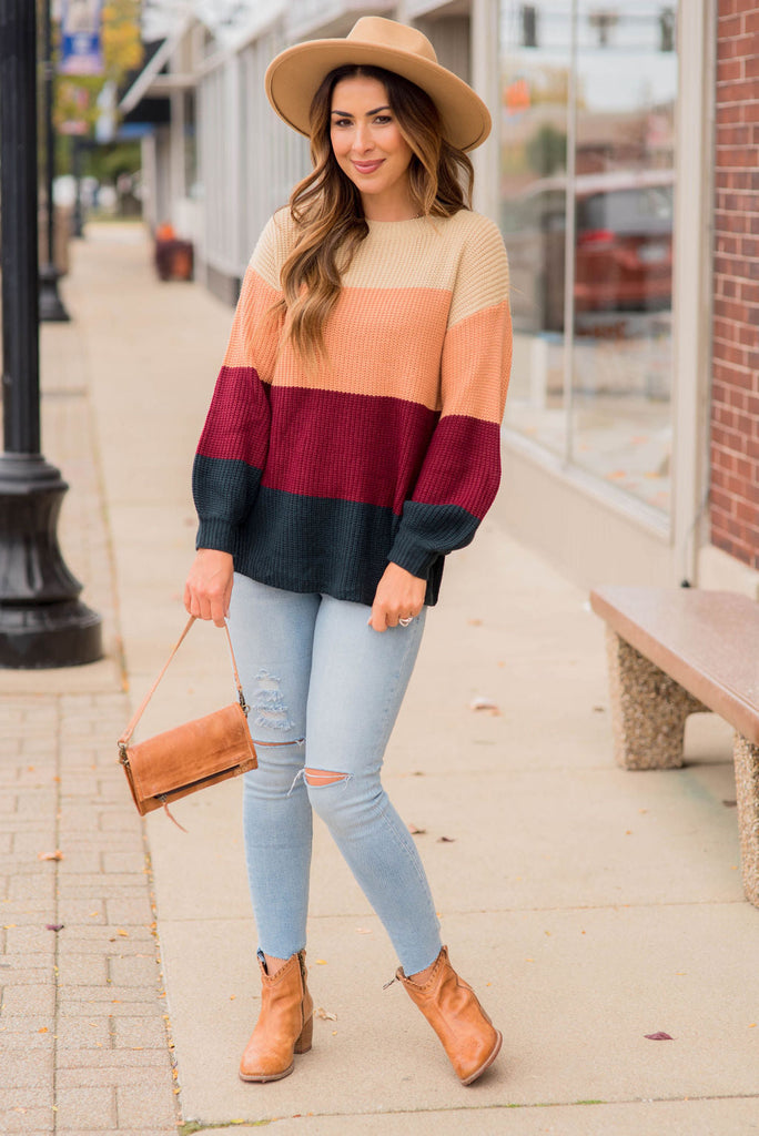 Knit Color Blocked Sweater - Betsey's Boutique Shop - Outerwear