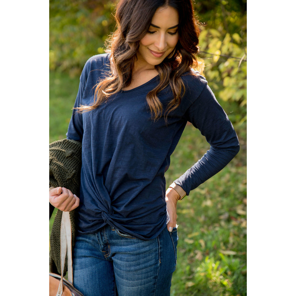 Long Sleeve Front Knot Tee - Betsey's Boutique Shop