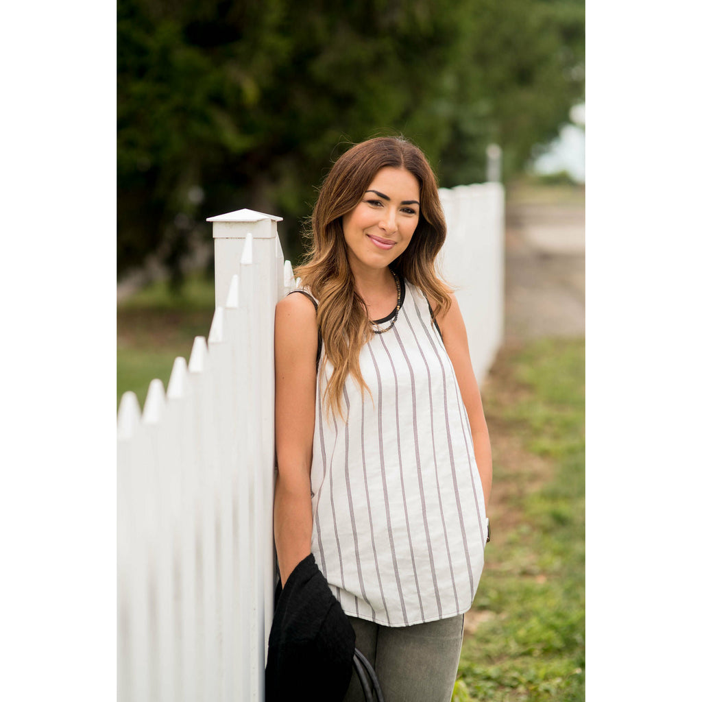 Vertical Striped Solid Back Tank - Betsey's Boutique Shop