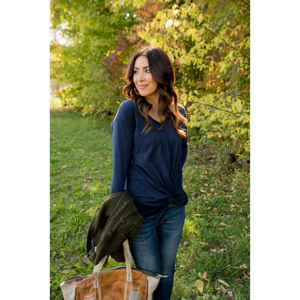 Long Sleeve Front Knot Tee - Betsey's Boutique Shop