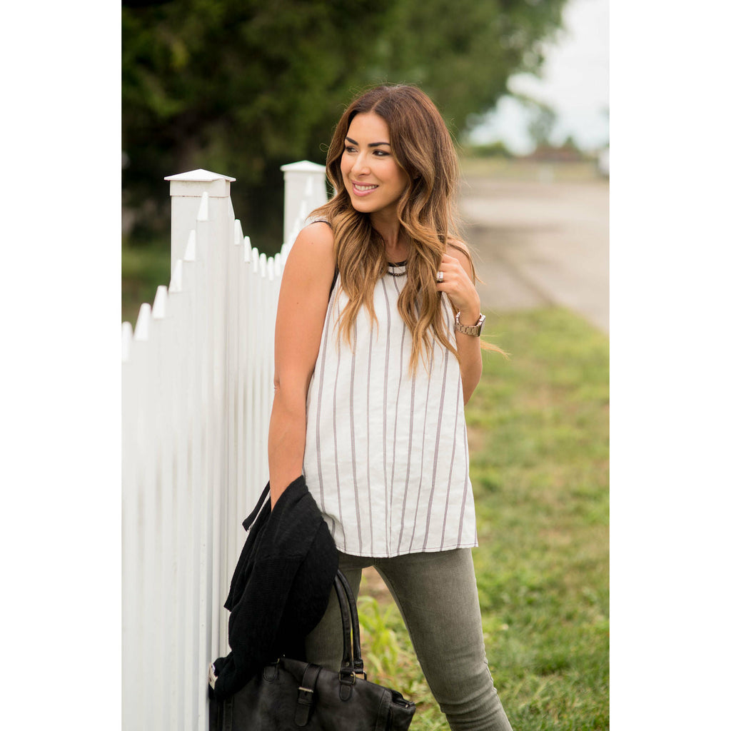 Vertical Striped Solid Back Tank - Betsey's Boutique Shop