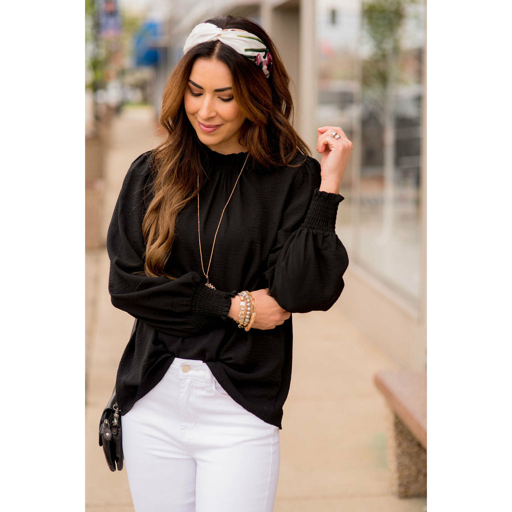 Cinched Long Sleeve Blouse - Betsey's Boutique Shop