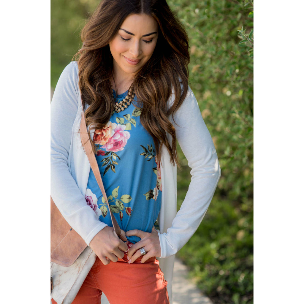 Perry Blue Floral Baseball Tee - Betsey's Boutique Shop