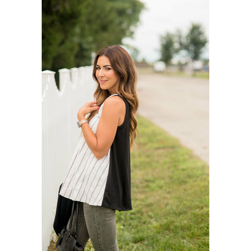 Vertical Striped Solid Back Tank - Betsey's Boutique Shop