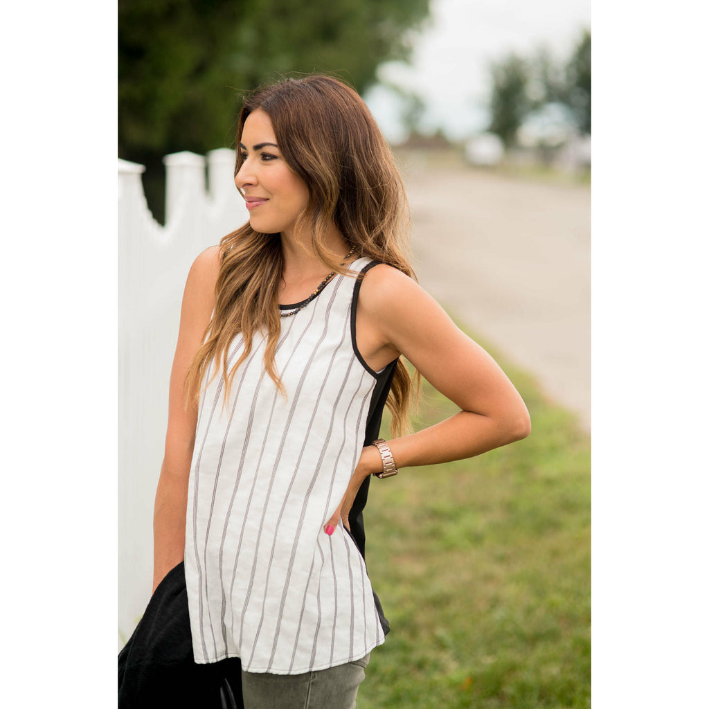 Vertical Striped Solid Back Tank - Betsey's Boutique Shop