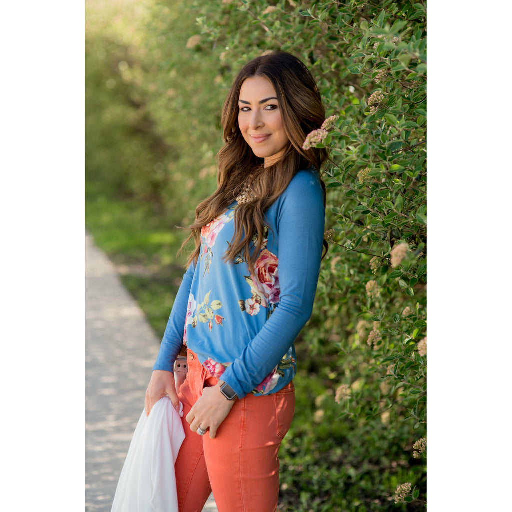 Perry Blue Floral Baseball Tee - Betsey's Boutique Shop