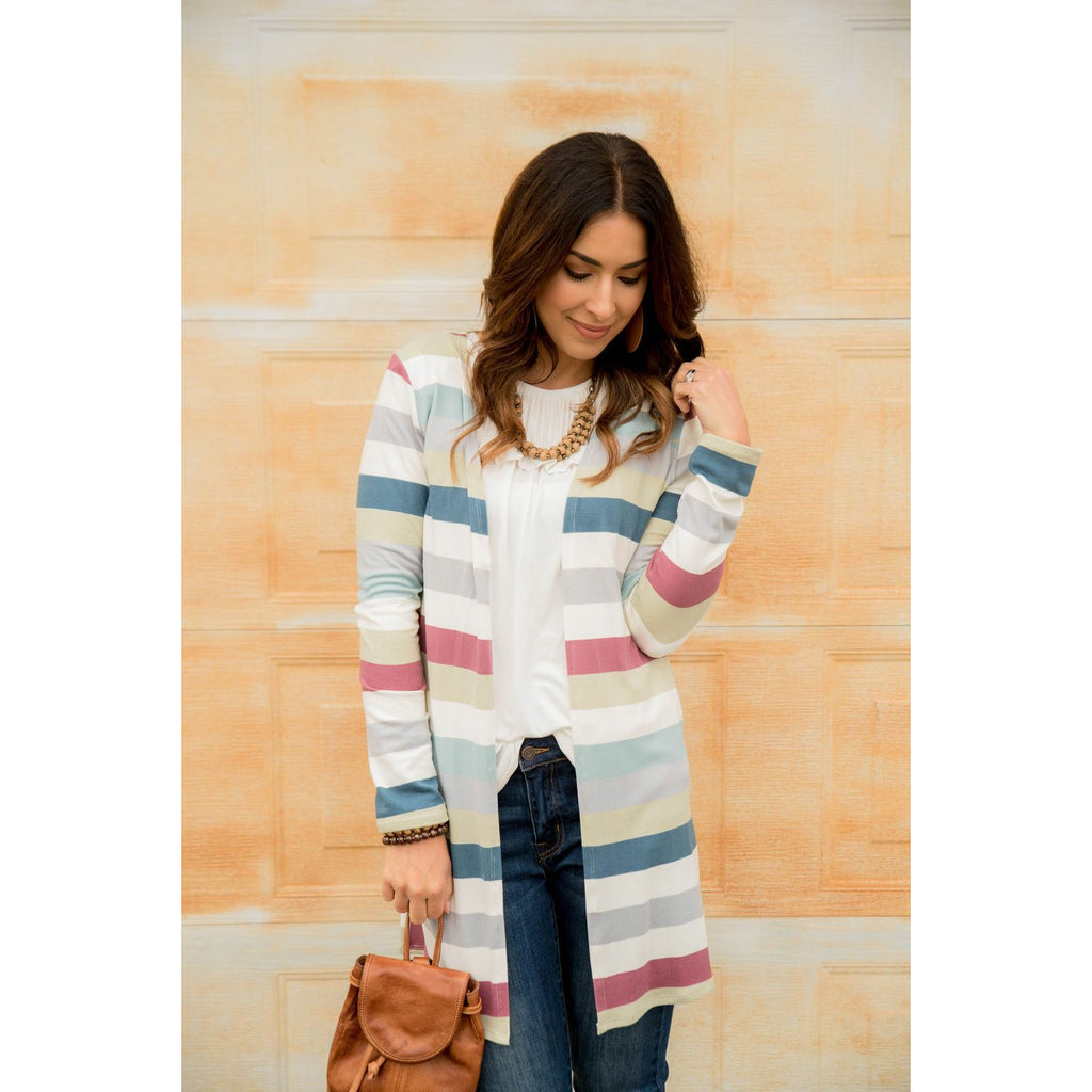 Muted Striped Tunic Cardigan - Betsey's Boutique Shop