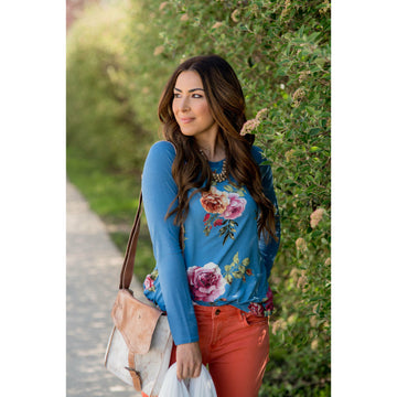 Perry Blue Floral Baseball Tee - Betsey's Boutique Shop