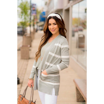 Solid Trim Stripe Cardigan - Betsey's Boutique Shop