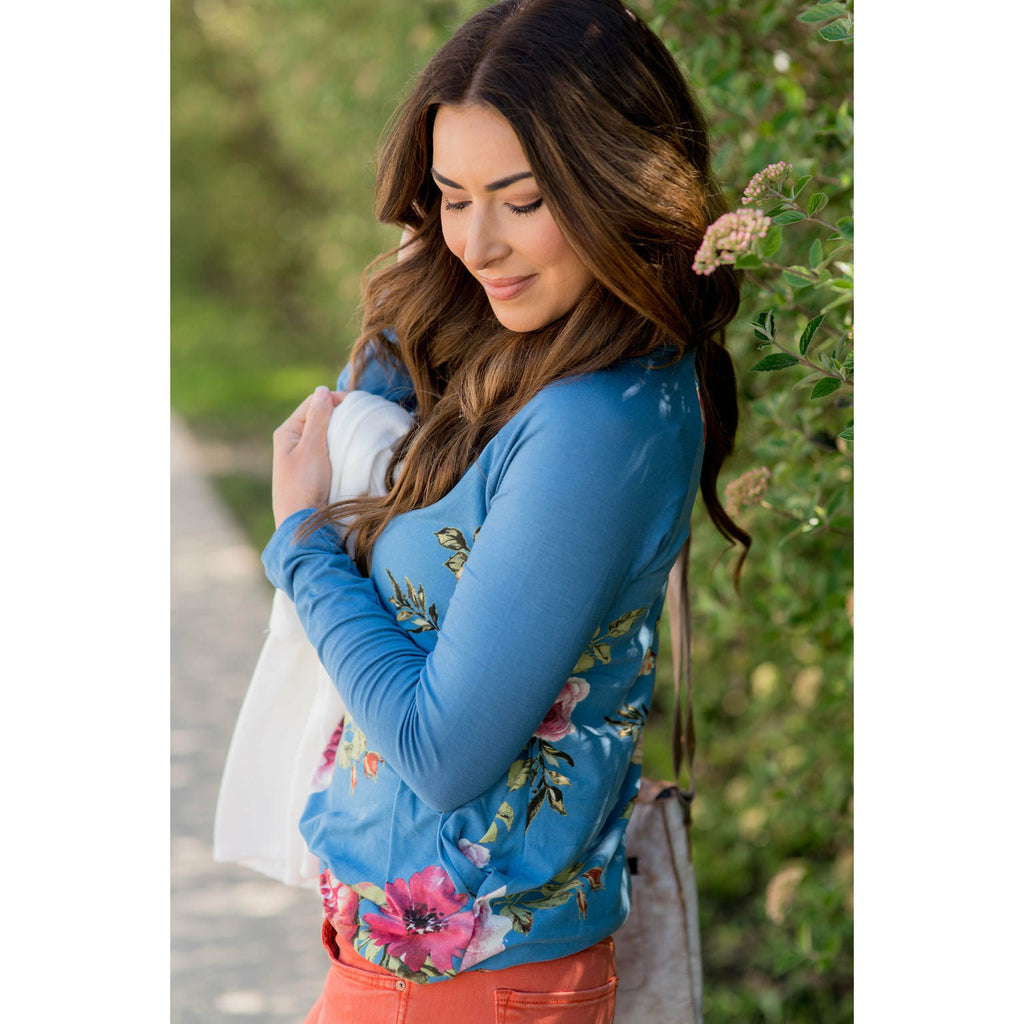 Perry Blue Floral Baseball Tee - Betsey's Boutique Shop