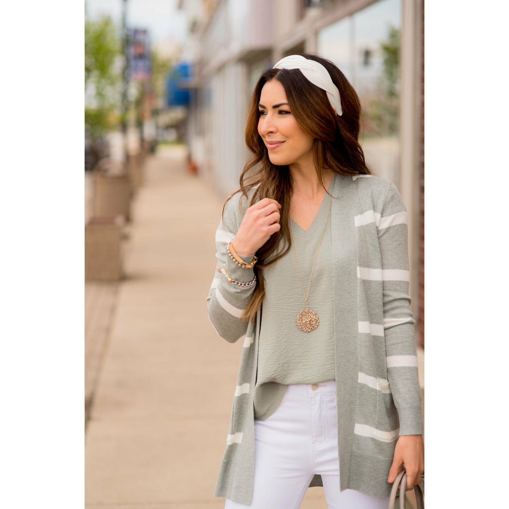 Solid Trim Stripe Cardigan - Betsey's Boutique Shop