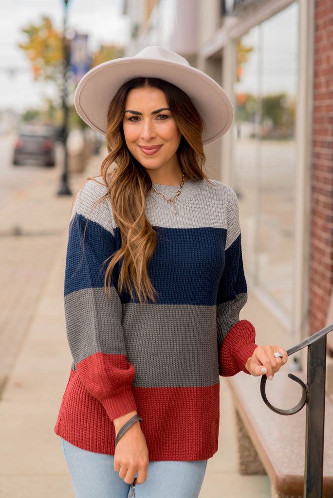 Knit Color Blocked Sweater - Betsey's Boutique Shop - Outerwear