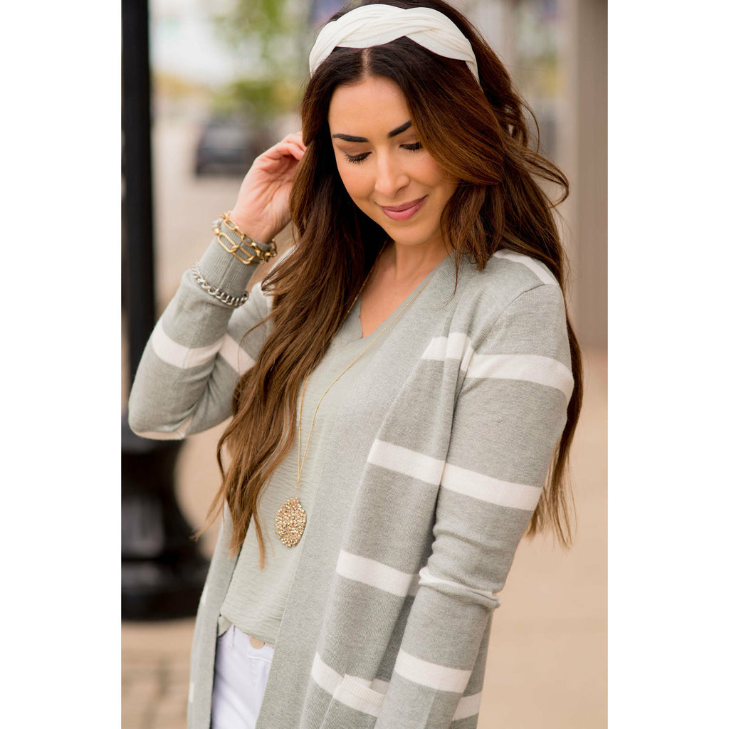 Solid Trim Stripe Cardigan - Betsey's Boutique Shop