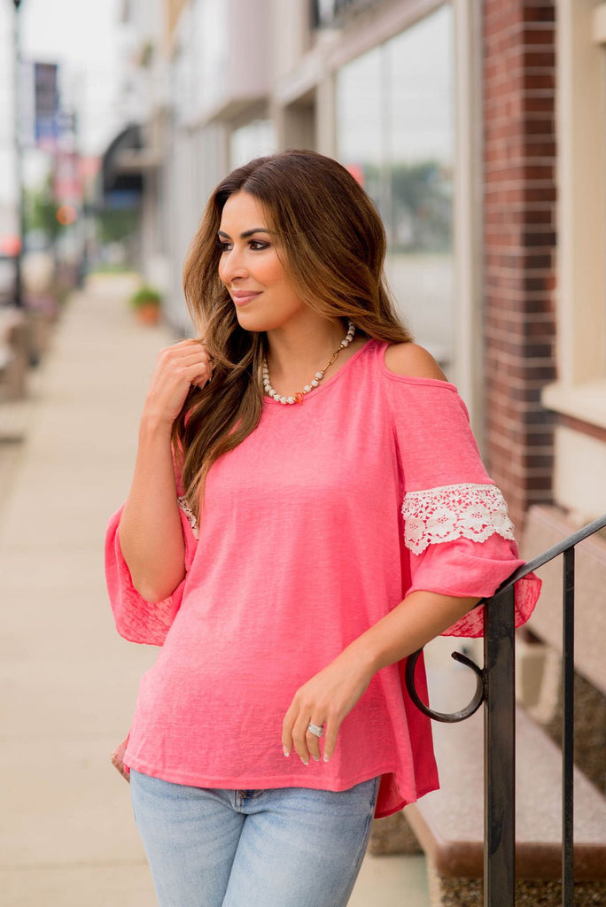 Lace Accented Cold Shoulder Tee - Betsey's Boutique Shop -