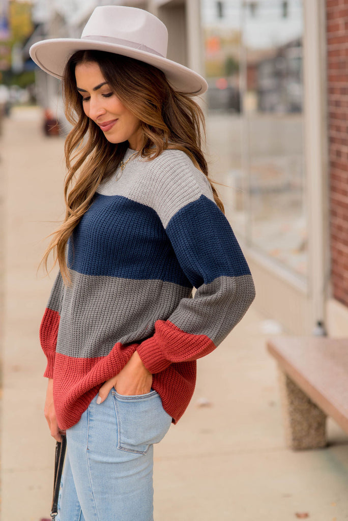 Knit Color Blocked Sweater - Betsey's Boutique Shop - Outerwear