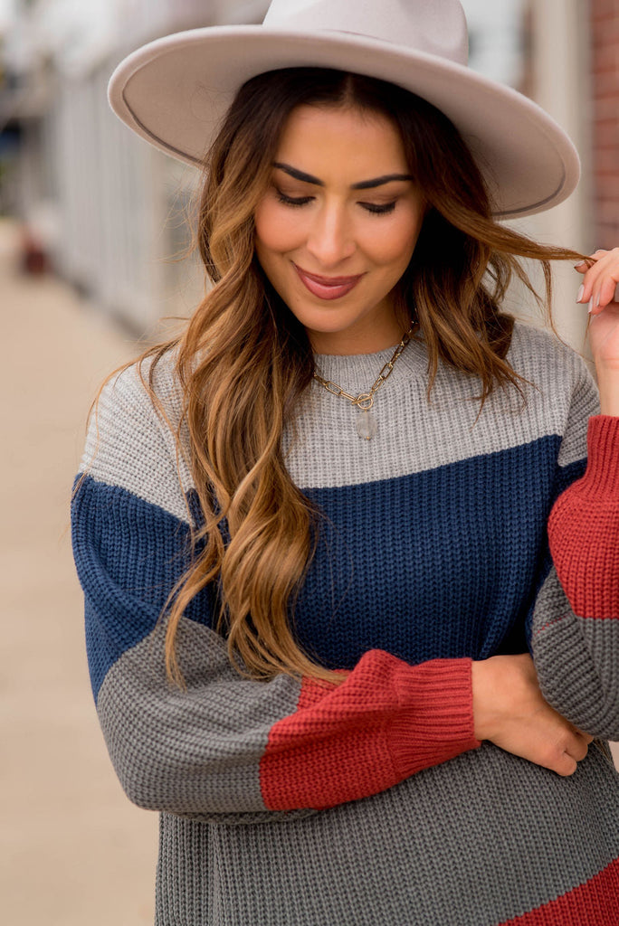 Knit Color Blocked Sweater - Betsey's Boutique Shop - Outerwear