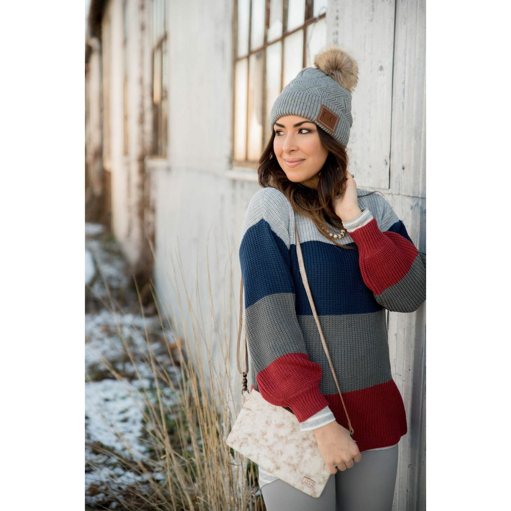 Knit Color Blocked Sweater - Betsey's Boutique Shop - Outerwear