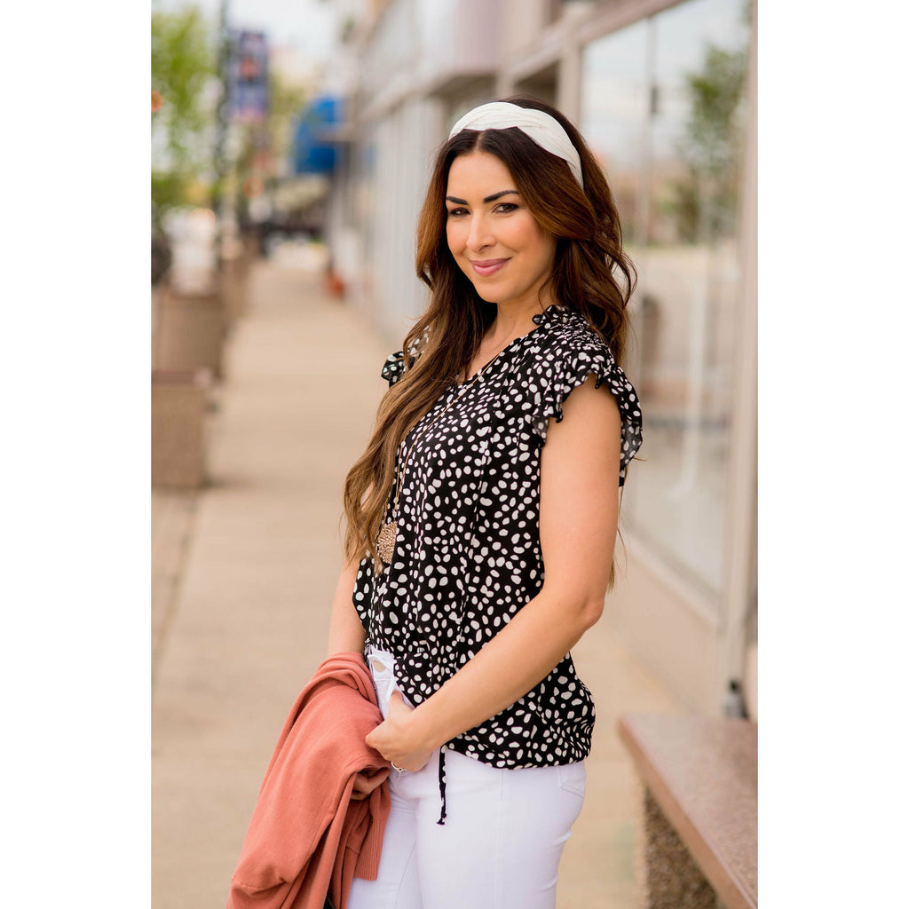 Leopard Tie Neck Flutter Tank - Betsey's Boutique Shop