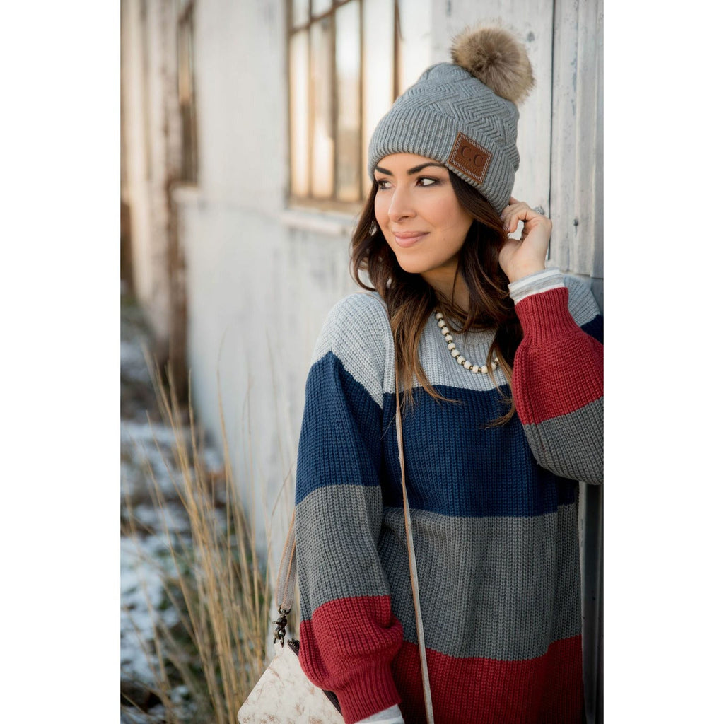 Knit Color Blocked Sweater - Betsey's Boutique Shop - Outerwear