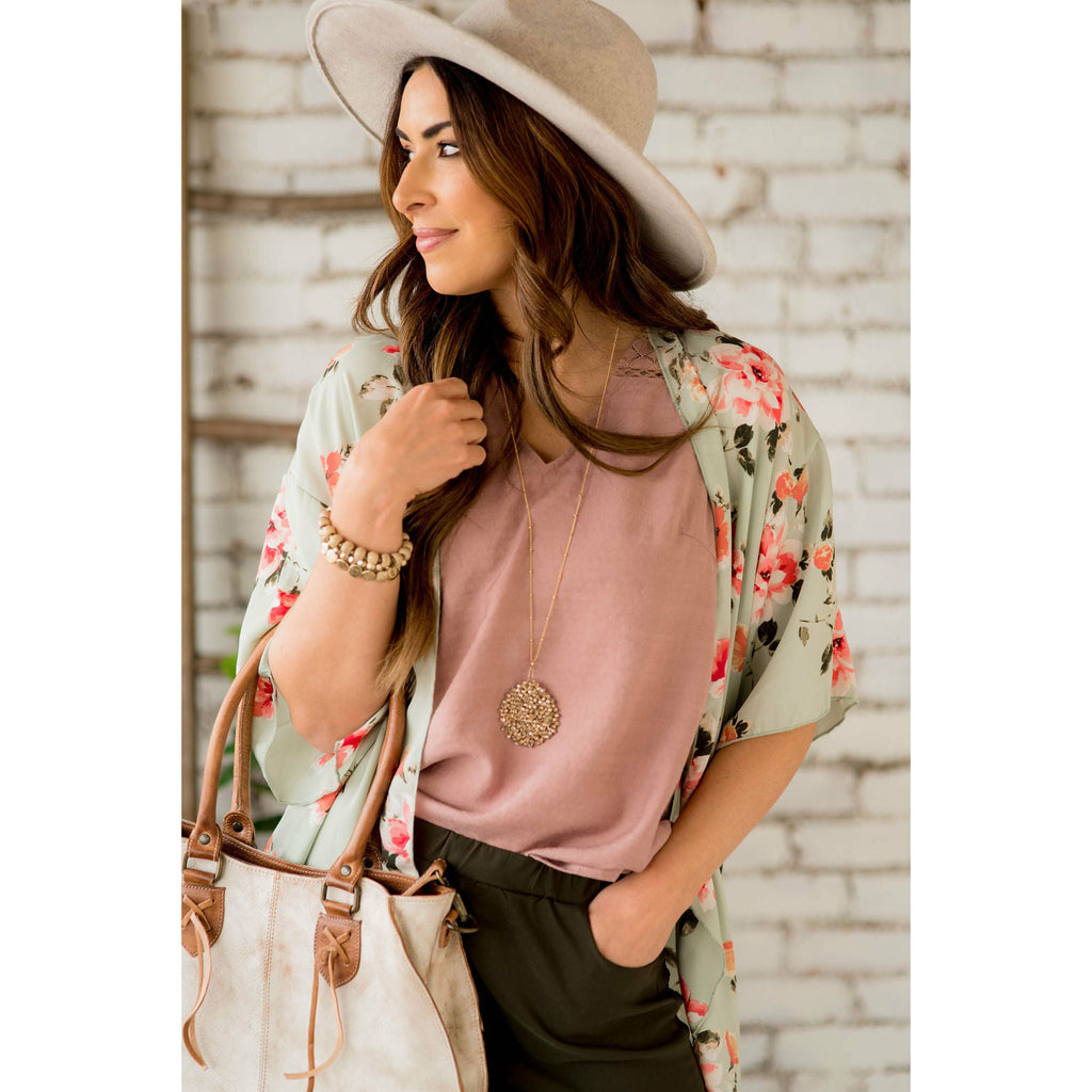 Sage Floral Kimono - Betsey's Boutique Shop