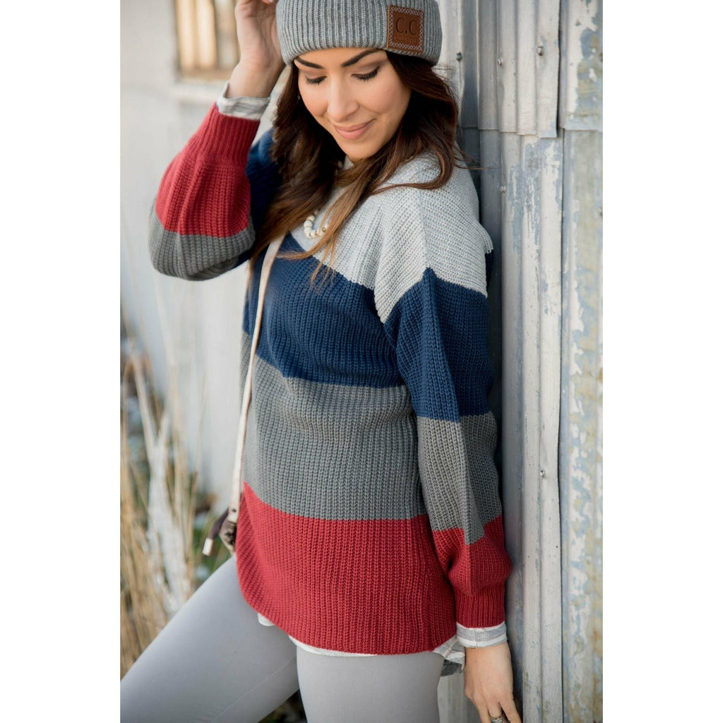 Knit Color Blocked Sweater - Betsey's Boutique Shop - Outerwear