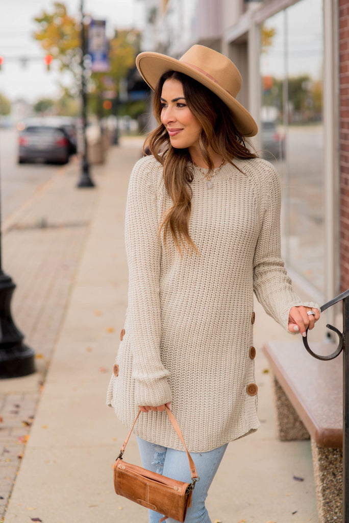 Side Button Sweater - Betsey's Boutique Shop - Outerwear