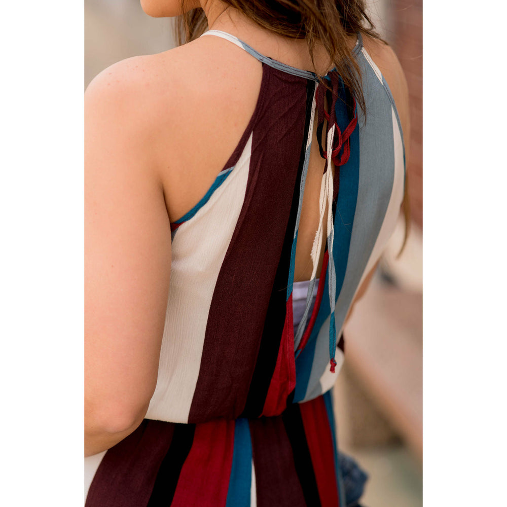 Erina Mauve Multi Stripe Belted Midi Slip Dress