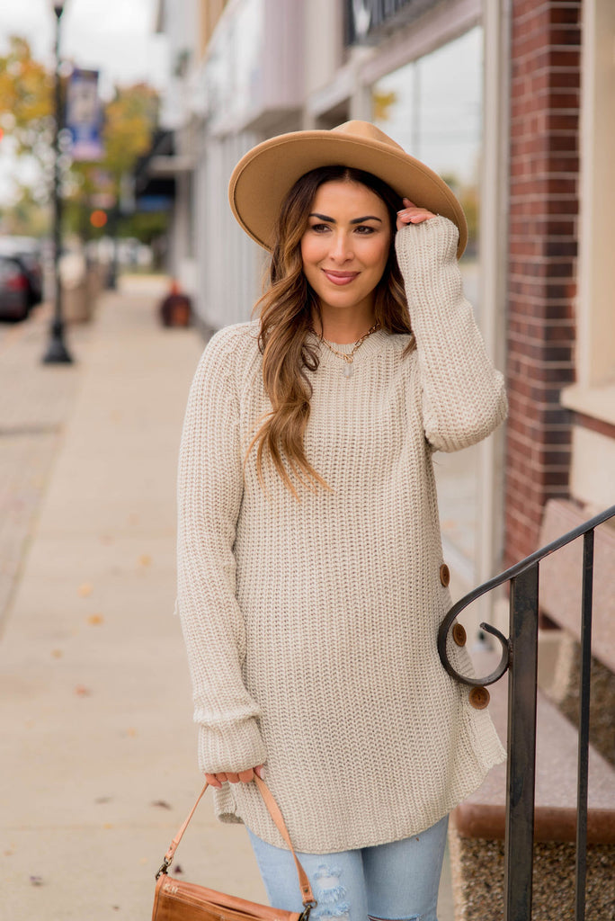 Side Button Sweater - Betsey's Boutique Shop - Outerwear