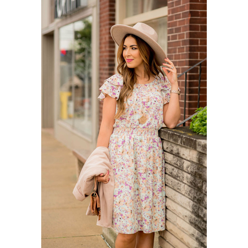 Watercolor Floral Flutter Sleeve Dress - Betsey's Boutique Shop