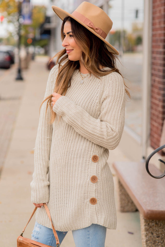 Side Button Sweater - Betsey's Boutique Shop - Outerwear