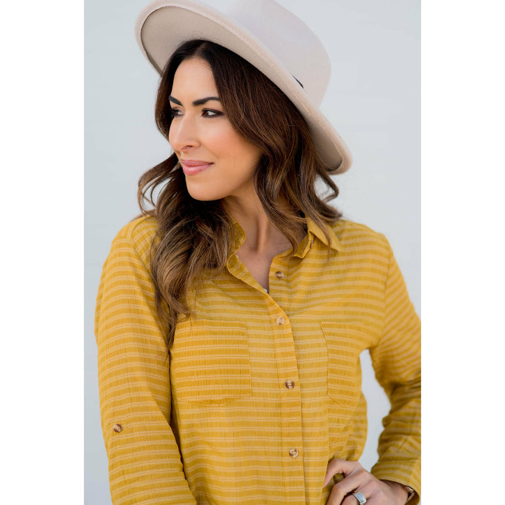 Striped Side Slit Button Down - Betsey's Boutique Shop