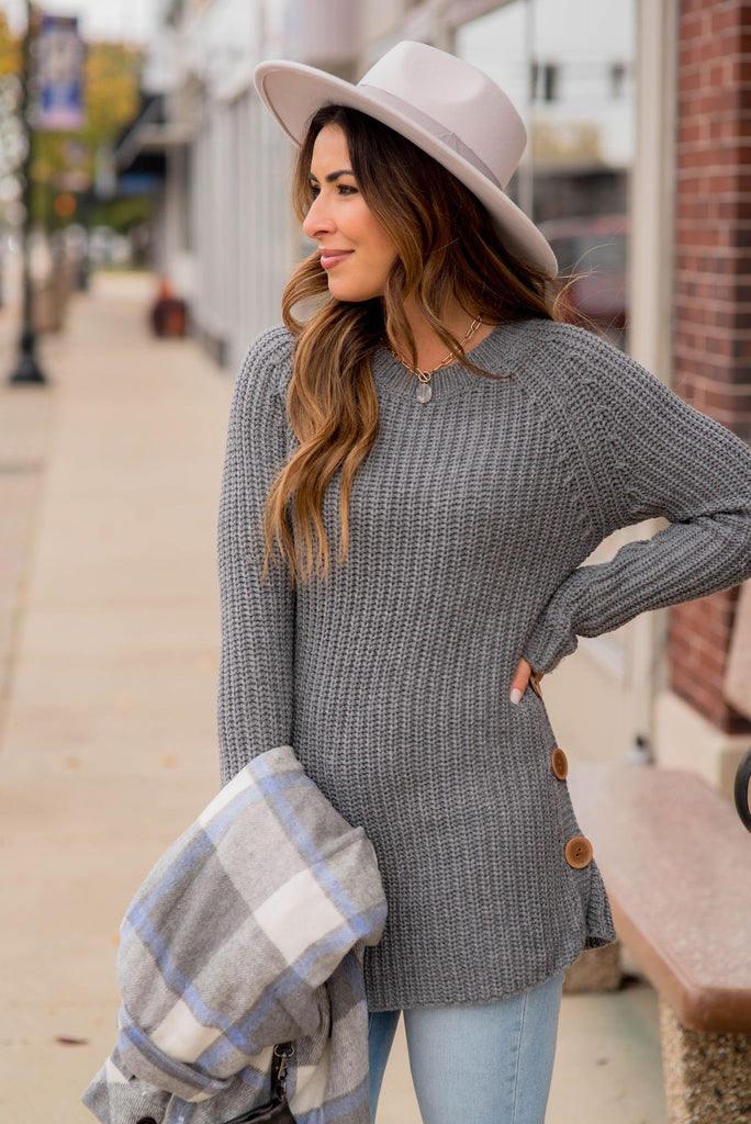 Side Button Sweater - Betsey's Boutique Shop - Outerwear