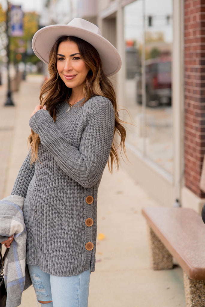 Side Button Sweater - Betsey's Boutique Shop - Outerwear