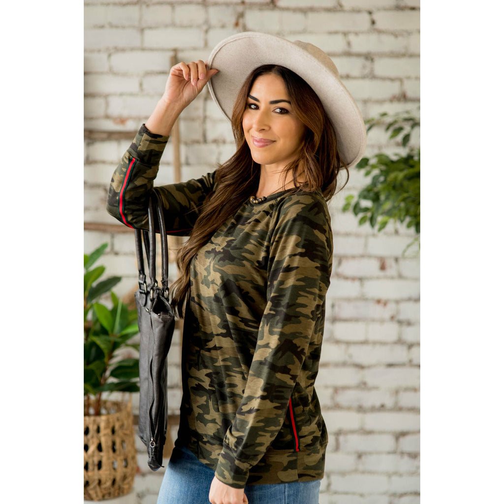 Camo With Colored Stripe Sweatshirt - Betsey's Boutique Shop